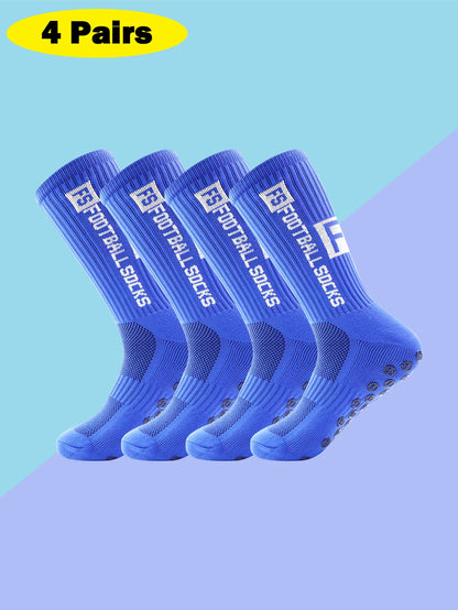 4 Pairs Men's Soccer Socks with Grip, Non Slip Anti Slip Athletic Socks with Cushion Pads for Football/Basketball/Hockey