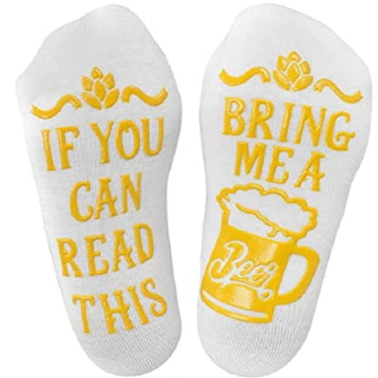Men Funny If You Can Read This Bring Me A Beer Pattern Novelty Art Christmas Gift Humour Words Socks Hipster Rock Punk Club Sox