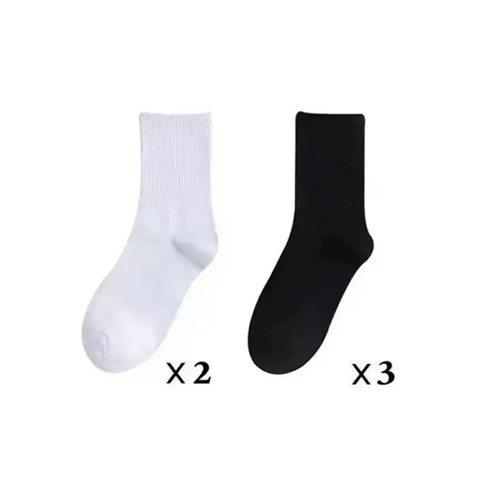 5 Pairs Women White Socks Cotton Harajuku Korean Style Socks For Girl And Boys School Middle Tube Socks