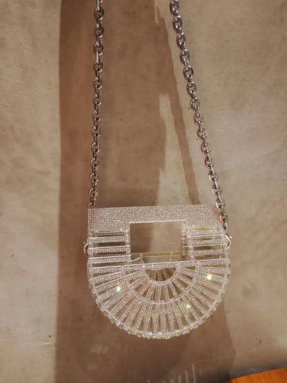 ﻿JIOMAY Half Moon Bag Rhinestone Purse Luxury Designer Handbags Clutch Evening Mini Basket Bling Tote Bag Crystal Wedding Bags