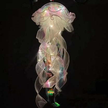 5PCS Jellyfish Bedroom Night Light Lamp Button Battery Hanging Atmosphere Decoration Lamp with Ribbon&Bead for Girl Bedroom 2024