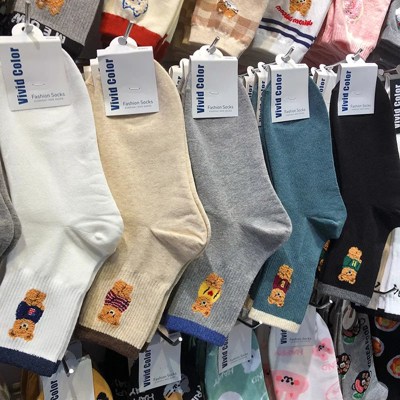Good Quality Cartoon Elegant Lady Bear Women's  Cute Socks Cotton Harajuku Style Woman Novelty Breathable Sox Christmas Gifts