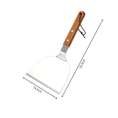 Stainless Steel Wooden Handle Cooking Spatula Steak Pancake Frying Shovel Teppanyaki Scraper Barbecue Tool Kitchen Accessories