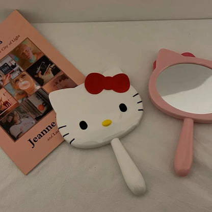 Cartoon Sanrio Hello Kitty Handheld Makeup Mirror Kawaii Kt Cat Handle Make Up Mirrors Girl Birthday Gift