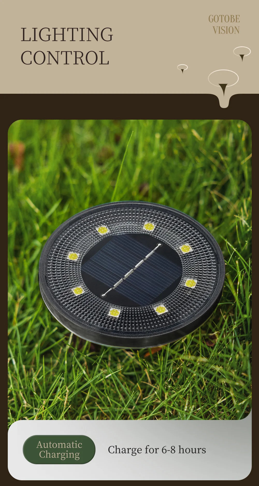 IP68 Waterproof LED Outdoor Solar Power Ground Light Lighting Control Path Deck Lights Yard Driveway Lawn Garden Decoration Lamp