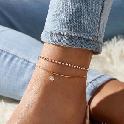 VAGZEB 2024 New Bohemia Handcuffs Anklet Multilayer Silver Color Foot Chain Fashion Ankle Bracelet For Women Beach Jewelry