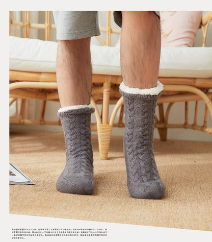 Thermal Socks Mens Winter warm Home Soft Male Cotton Thickened Plus Velvet Sleeping Anti Skid Grip Short Floor Slipper Sock