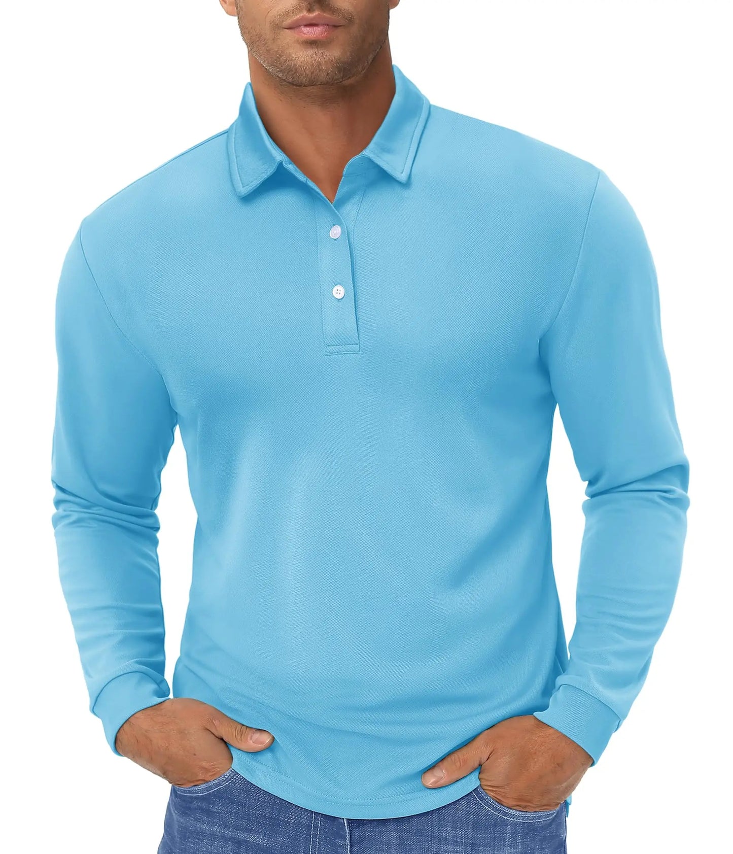 TACVASEN Long Sleeve Polos Quick Dry T-shirts Mens Breathable Sports Tees Casual Golf Polo Shirts Work T-shirt Pullover Tops Man