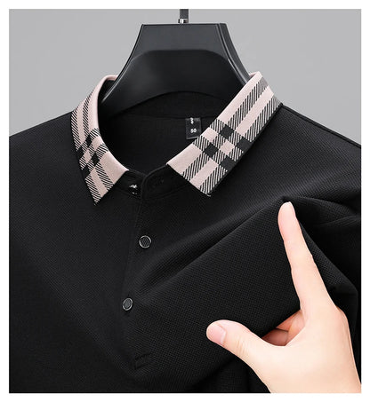 Light luxury brand polo shirt long sleeved spring and autumn new style comfortable and breathable casual striped lapel T-shirt