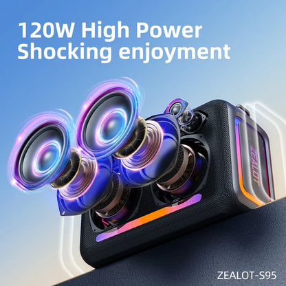 ZEALOT-S95 Waterproof Portable Bluetooth Speaker, Wireless Outdoor Boombox, SubwooferTriple Passive Radiators, Deep Bass,120W