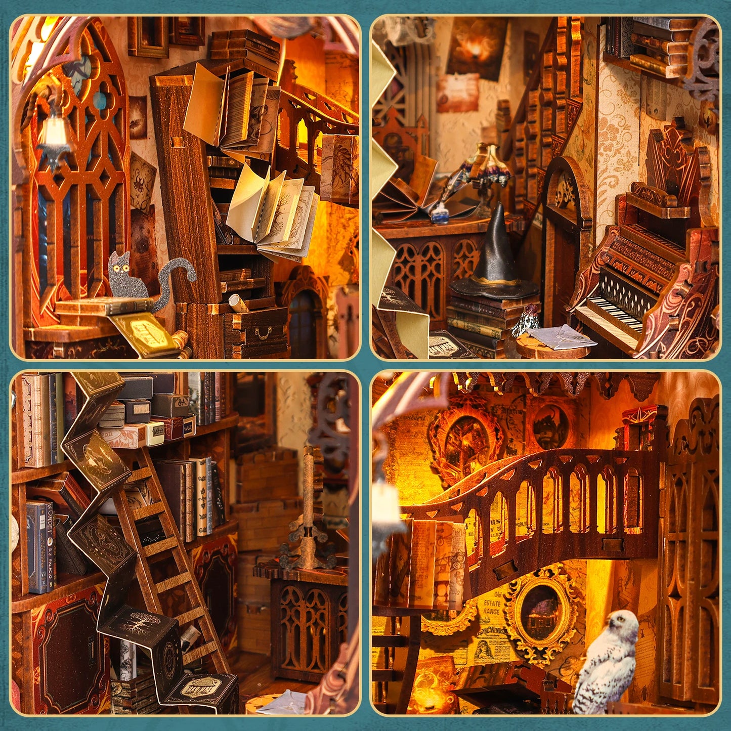 New DIY Book Nook Kit 3D Wooden Bookshelf Miniature Building Kits Home Decor Creative Model for Adults Halloween Christmas Gifts