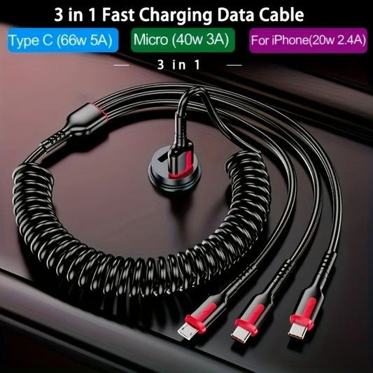 3 in 1 66W 6A High Speed USB Type C Micro USB Cable Fast Charging Wire for iPhone Charging Cable for Samsung Xiaomi Charge Cable
