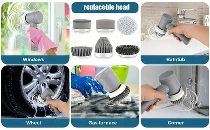 6-in-1 Electric Cleaning Brush Home Appliances Wireless Electric Floor Scrubber Replaceable Brush Head Bathroom Kitchen