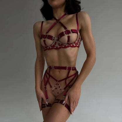 Ellolace Sensual Lingerie Open Bra Kit Push Up Uncensored Fancy Exotic Sets Heart-Shaped Embroidery Fairy Beautiful Underwear