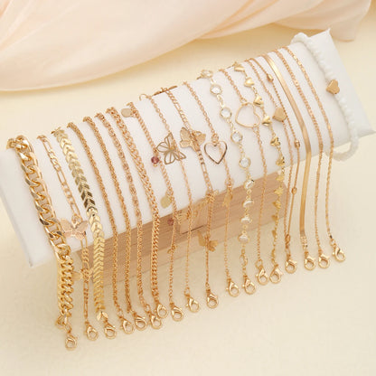 20 Pcs/Set Fashion Metal Butterfly Heart Pendant Anklets Set Bohemia Vintage Pearl Foot Bracelet Beach Woman Jewelry Gifts 2024