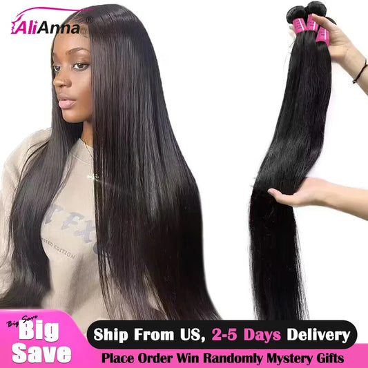 ALIANNA 26Inch Human Hair Bundles 10A Brazilian Raw Hair Weave Bundles 30 38 40 Inch Straight Human Hair Bundles Hair Extensions