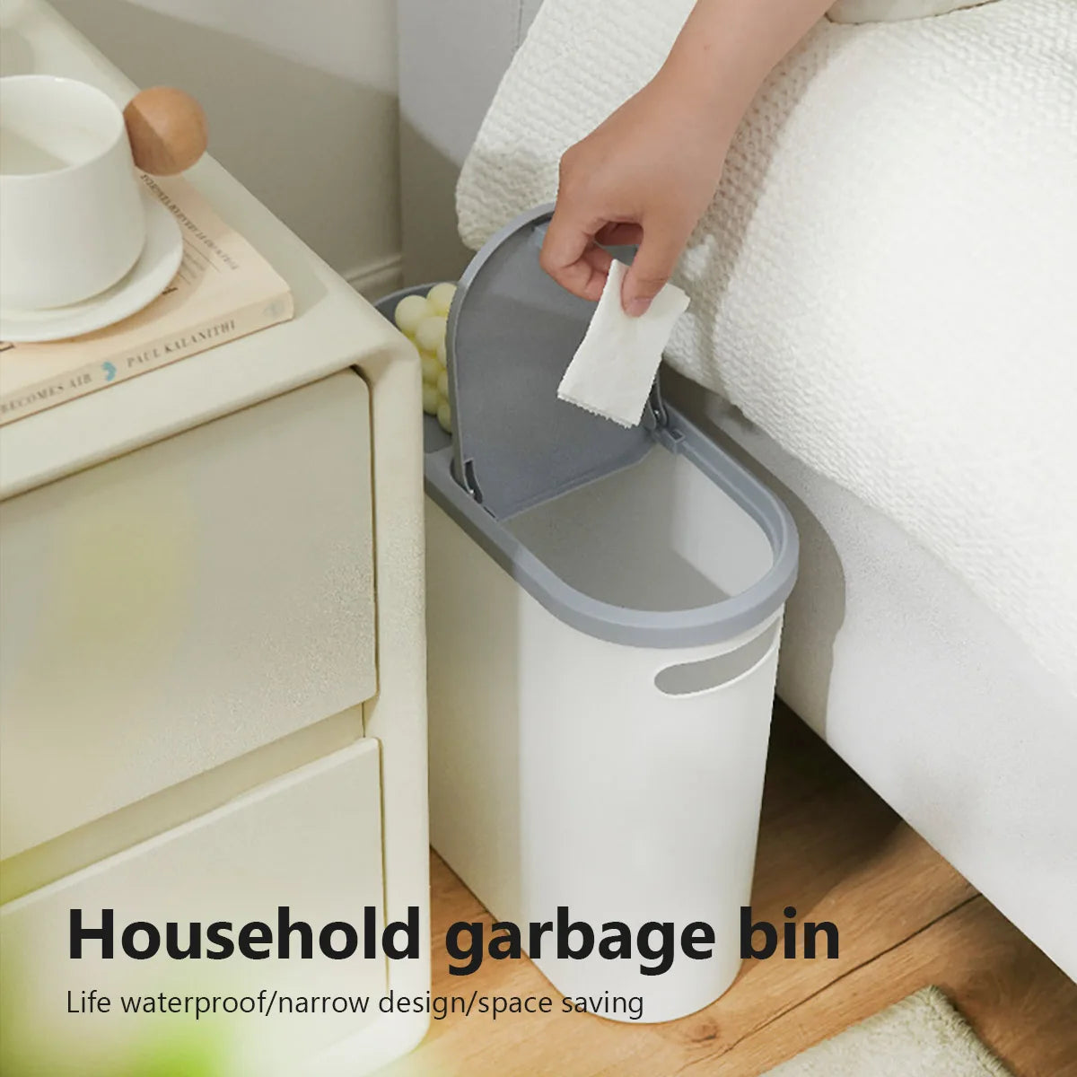 Home Trash Can with Lid Large Capacity Bathroom Garbage Bin Room Creative Press Type Gap Bin Kitchen Plastic Basket Garbage Can