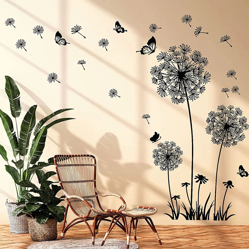Black Dandelion Sitting Room Bedroom Wall Stickers Household Adornment Decor Decals Mural Art Poster On The Wall DIY Improvement