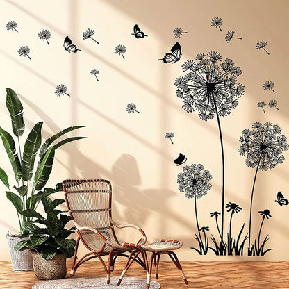 Black Dandelion Sitting Room Bedroom Wall Stickers Household Adornment Decor Decals Mural Art Poster On The Wall DIY Improvement