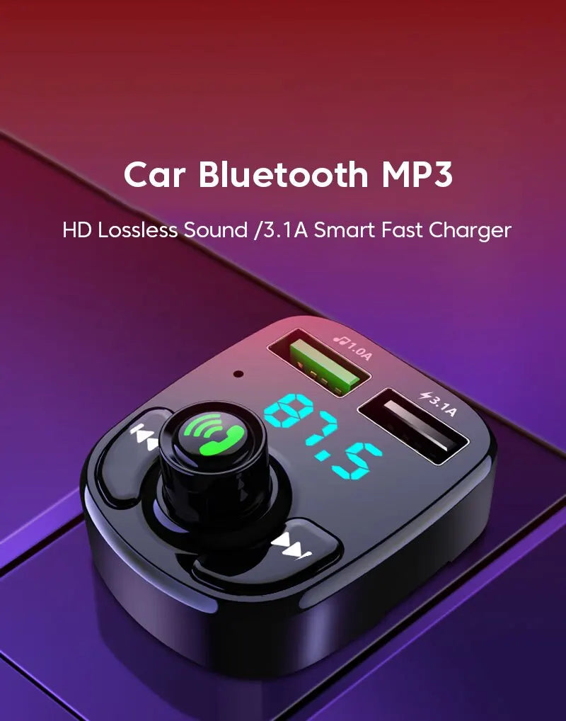 LED MP3 Car Bluetooth FM Audio Receiver Hands-Free Bluetooth 5.0 Transmitter 2.1A 3.1A QC3.0 PD Type C Dual USB Car kit Charger
