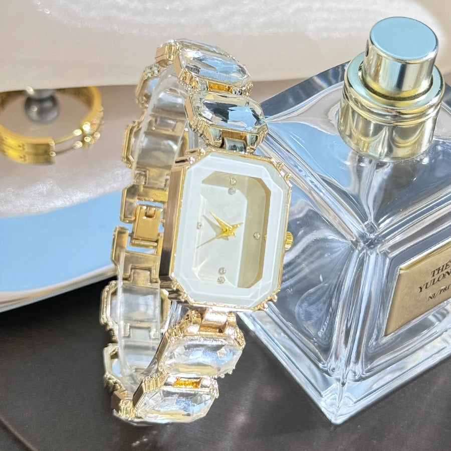 women's large section rhinestone chain rectangular color case rhinestone dial fashion European and American style ladies watch