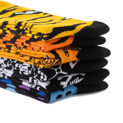 1 Pairs New Funky Skull Socks Men Tiger Cartoon Alien Novelty Hip Hop Orange Crazy Trend Socks Gift