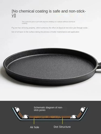 26cm Cast Iron Frying Pan Uncoated Non-stick Egg Pancake Pan Crepe Maker Steak Frying Pot Gas Induction Cooker Kitchen Cookware