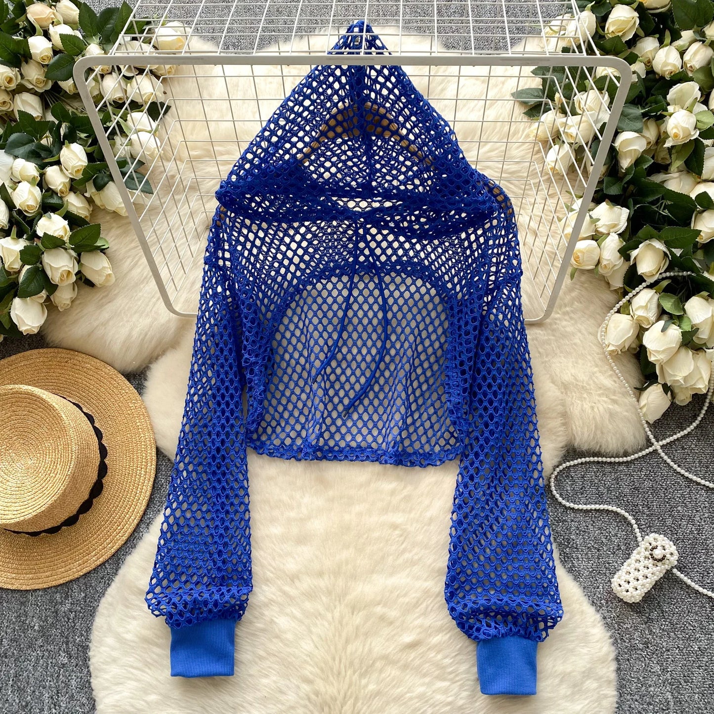 SINGREINY Summer Knitted Hooded Cadigans Women Long Sleeve Thin Streetwear Irregular Outerwear Hollow Out Sun-proof Blouses