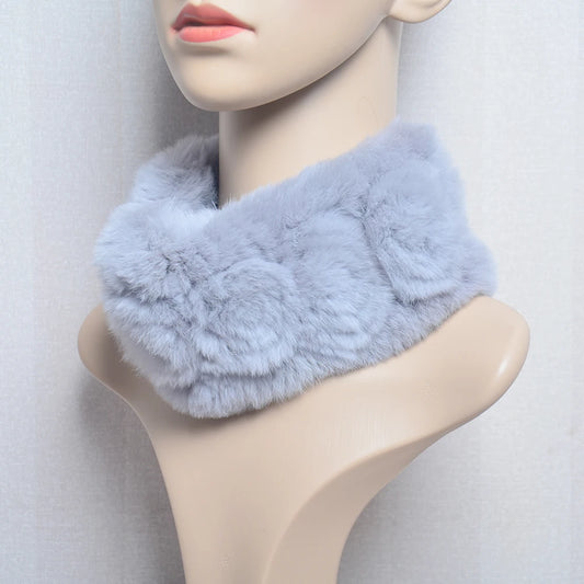 Women Elasticity Flower Real Rex Rabbit Fur Scarf Natural Warm Rex Rabbit Fur Headband Lady Winter Real Rex Rabbit Fur Scarves