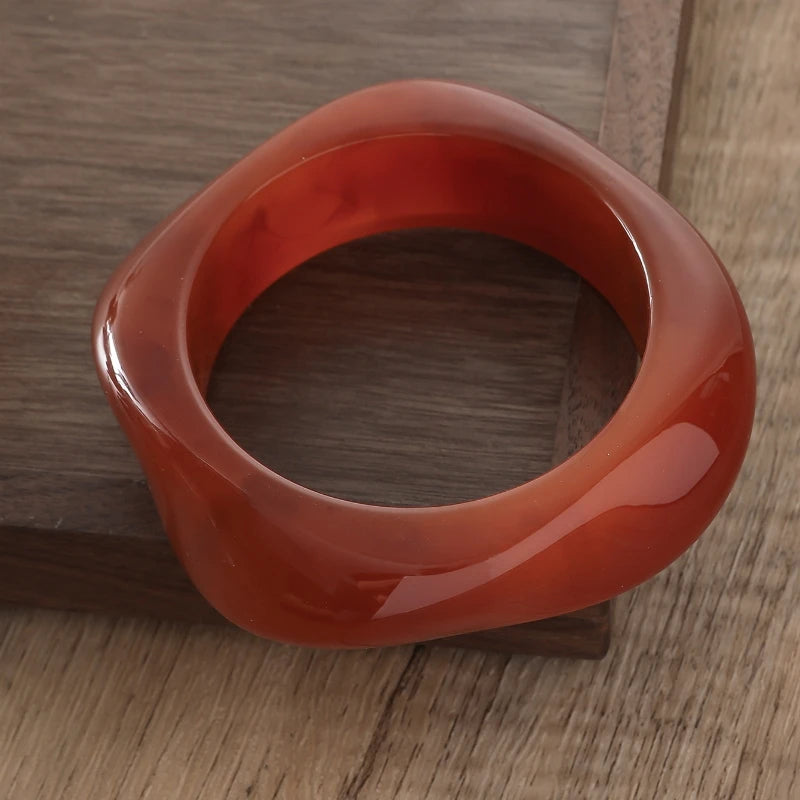 KMVEXO Vintage Punk Brown Coffee Thick Resin Acrylic Smudging Bangles Geometric Irregular Bangle Bracelets For Women Men Jewelry