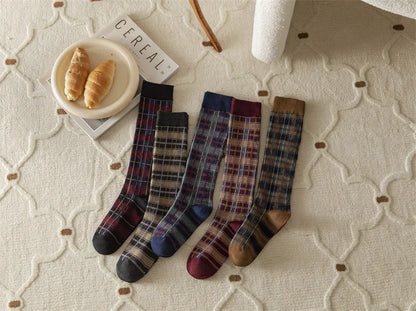 Stockings Women Harajuku Retro Vintage Plaid Long Socks Stocking JK College Style School Girls Cotton Knee Socks Women Stockings