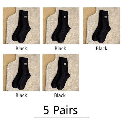 5 Pairs Socks Letter Designer Women Socks Luxury Brands Embroidered Striped Double-needle Mid-Tube Fashion Solid Cotton Socks