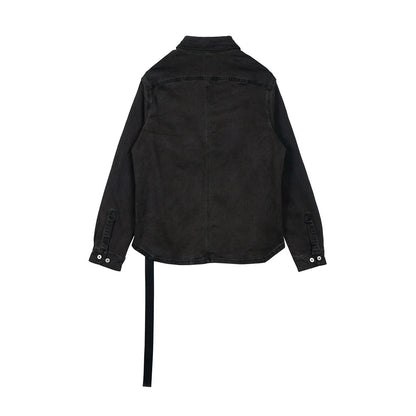 High Street Ribbons Dirty Washed Black Baggy Jeans Jacket for Men and Women Harajuku Y2k Casual Denim Coat Oversized Clothes