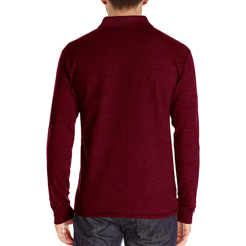 Spring Trend Men's Long Sleeve Casual Tshirt Solid Lapel Button Up Pullover Tops Autumn Turn Down Collar Bottoming Polo Shirt