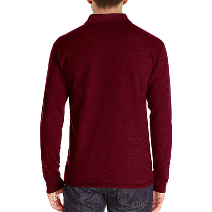 Spring Trend Men's Long Sleeve Casual Tshirt Solid Lapel Button Up Pullover Tops Autumn Turn Down Collar Bottoming Polo Shirt