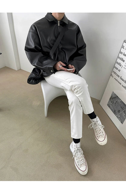 Mauroicardi Spring Autumn Cool Luxury Short Black Soft Light Pu Leather Jacket Men Zipper Casual Mens Jackets and Coats Fashion
