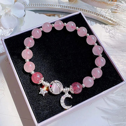 Princess Girls Star Moon Bracelet Blue Purple Color Opal Stone Bracelet for Kids Shiny Crystal Bracelets Wristband Jewelry Gift
