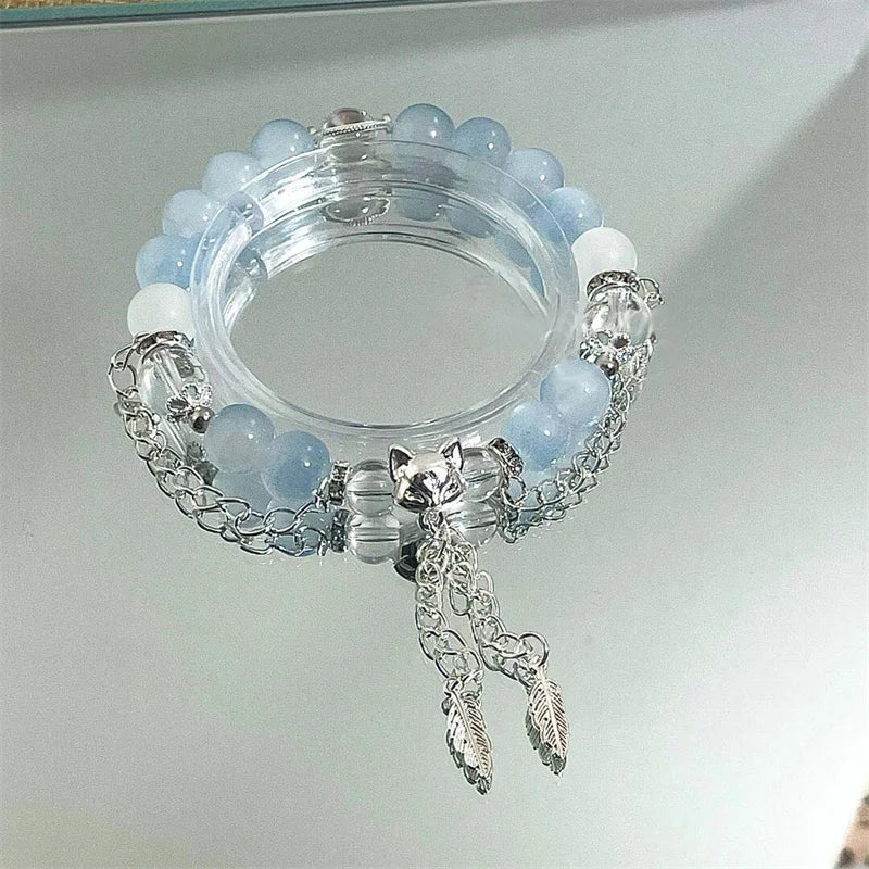 Niche Design Star Chain Tassel Bracelet for Women Fantasy Blue Crystal Beads Elastic Rope Bracelet Best Friend Jewelry Gifts