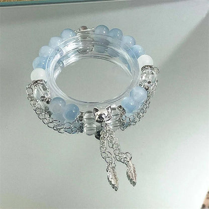 Niche Design Star Chain Tassel Bracelet for Women Fantasy Blue Crystal Beads Elastic Rope Bracelet Best Friend Jewelry Gifts
