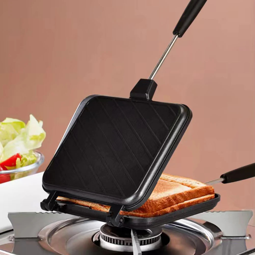 Double Sided Frying Pan Non-stick Grilled Sandwich Maker Heat-resistant Flip Grill Pan with Handle Outdoor Camping BBQ Tools