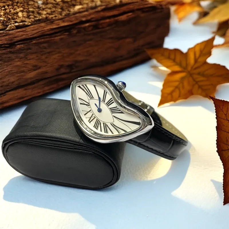 Medieval alien watches melt and twist y2k alien ladies and men Leather strap fashion advanced ins niche design quartz watch