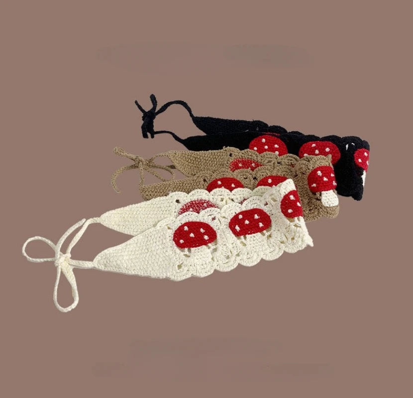 Cartoon Crochet Mushroom Hair Bands Vintage Fashion Hair Scarf For Women Flower Knit Holiday Headband Headwrap Hair Accessories