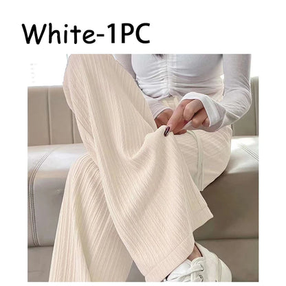 2025 summer new bubble milk puff cloud pants women high waist draped narrow straight casual pants cloud puff wide leg pants