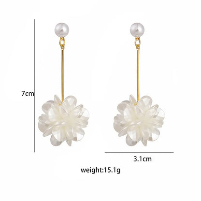 ZAKOL Korean Fashion Imitation Shell Dangle Earrings White Crystal Zirconia Flower Bridal Earring Party Accessories for Women