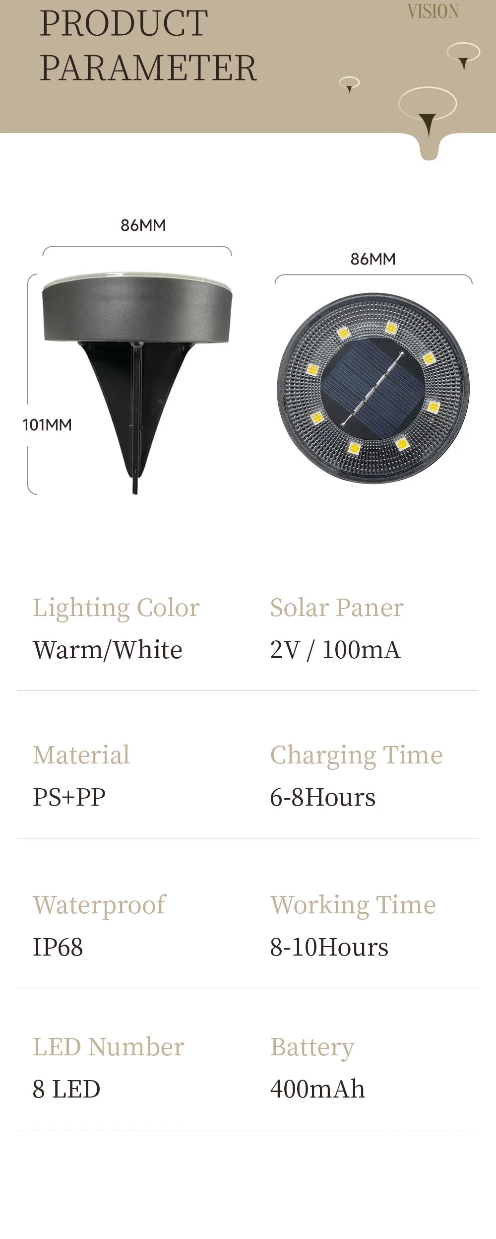 IP68 Waterproof LED Outdoor Solar Power Ground Light Lighting Control Path Deck Lights Yard Driveway Lawn Garden Decoration Lamp