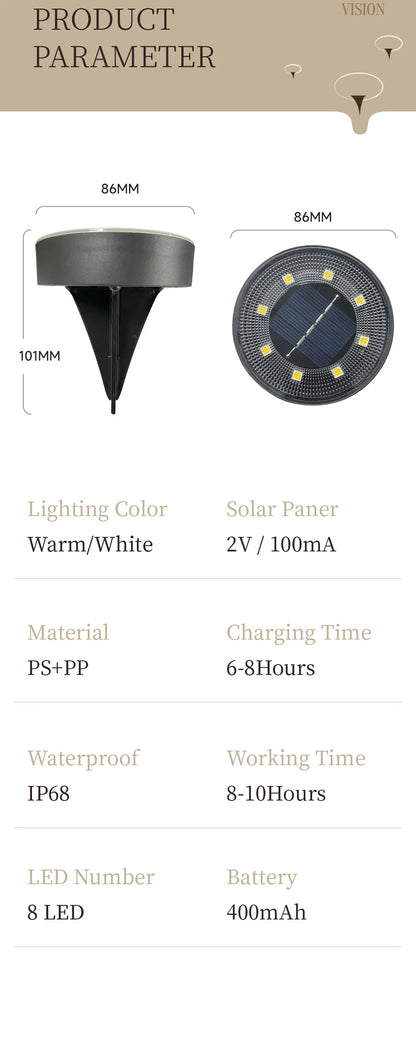IP68 Waterproof LED Outdoor Solar Power Ground Light Lighting Control Path Deck Lights Yard Driveway Lawn Garden Decoration Lamp