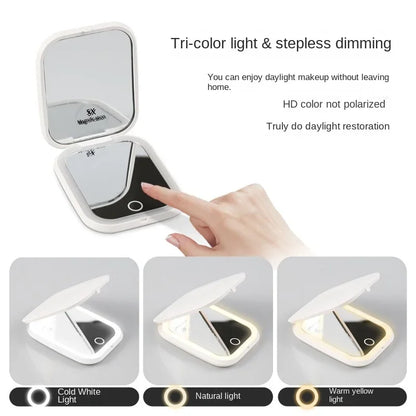 Compact Small Mini Gift Vanity Table Folding Led Lights Portable Hand Held Pocket Makeup Mirror 2X magnifying