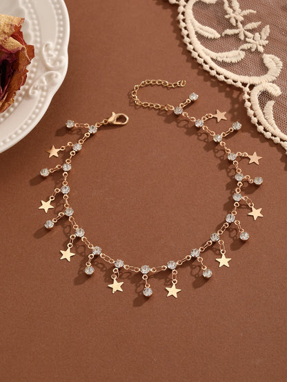 QIAMNI Summer Bohemia Crystal Cubic Zirconia Anklet For Women Girls Ankle Bracelet Leg Chain Beach Party Travel Foot Jewelry