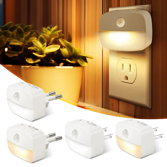 LED Night Light With Motion Sensor EU US Plug Lamps Wall Night Lamp Dimmable Bedroom Toilet Hallway Kitchen Kids Night Lights