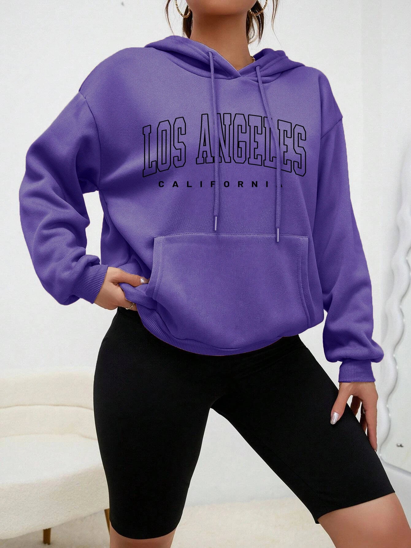 Women's Hoodies Los Angeles California Letter Printing Pocket Hoodie Casual Oversize Long Sleeve Clothes New In sweatshirts